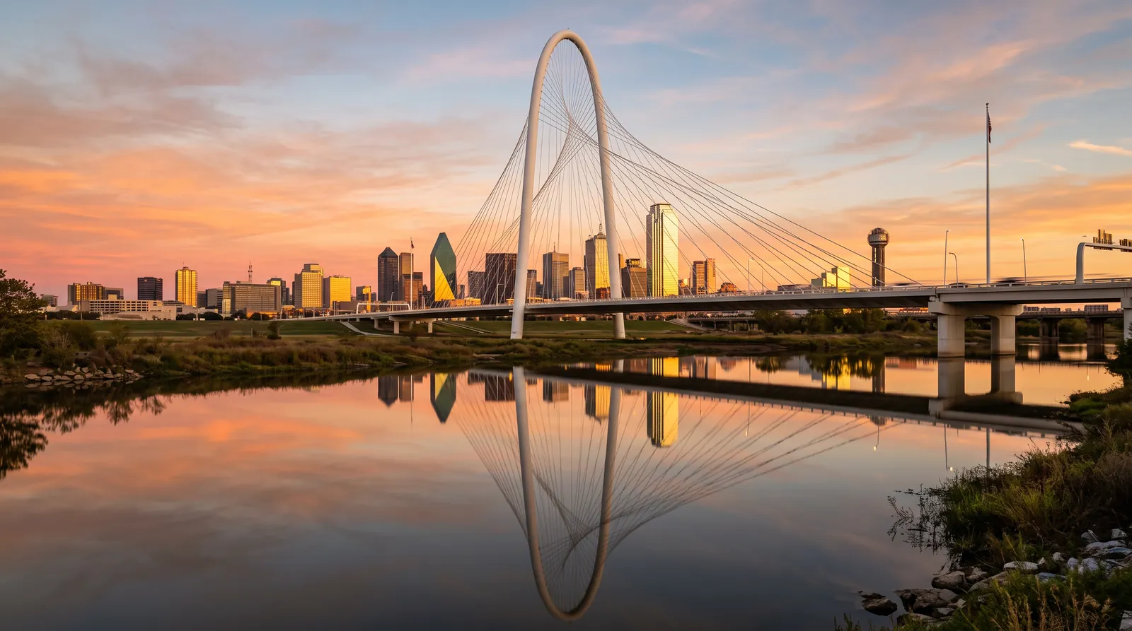 Andrew Hillman: Margaret Hunt Hill Bridge and downtown Dallas skyline at sunset