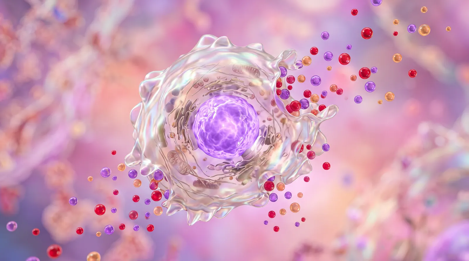 Andrew Jonathan Hillman essay illustration: extracellular vesicles around a cell