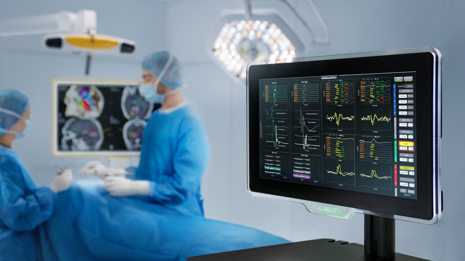 Intraoperative neurophysiological monitoring (IONM) station during spinal surgery
